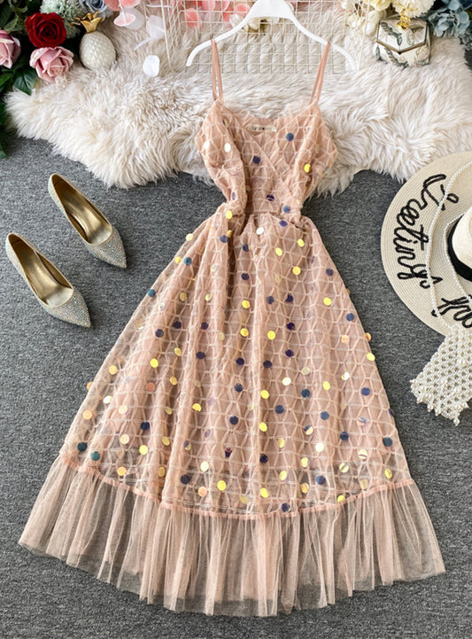 Lovely v neck sequins dress girl dress  1175