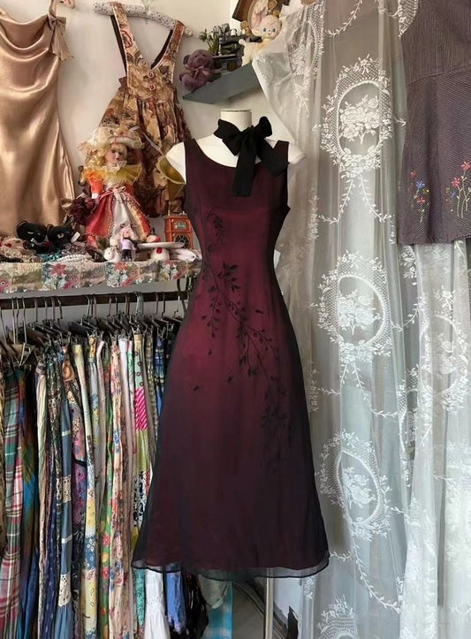 Dark red elegant exquisite simple embroidery applique mid-length tulle homecoming dress prom dress evening dress party dress gh3216