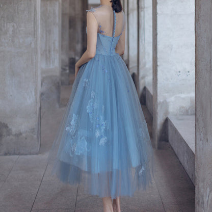 Cute blue tulle short prom dress evening dress  8182