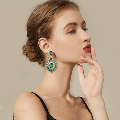 Noble Oval Green Rhinestone High End Drop Earrings