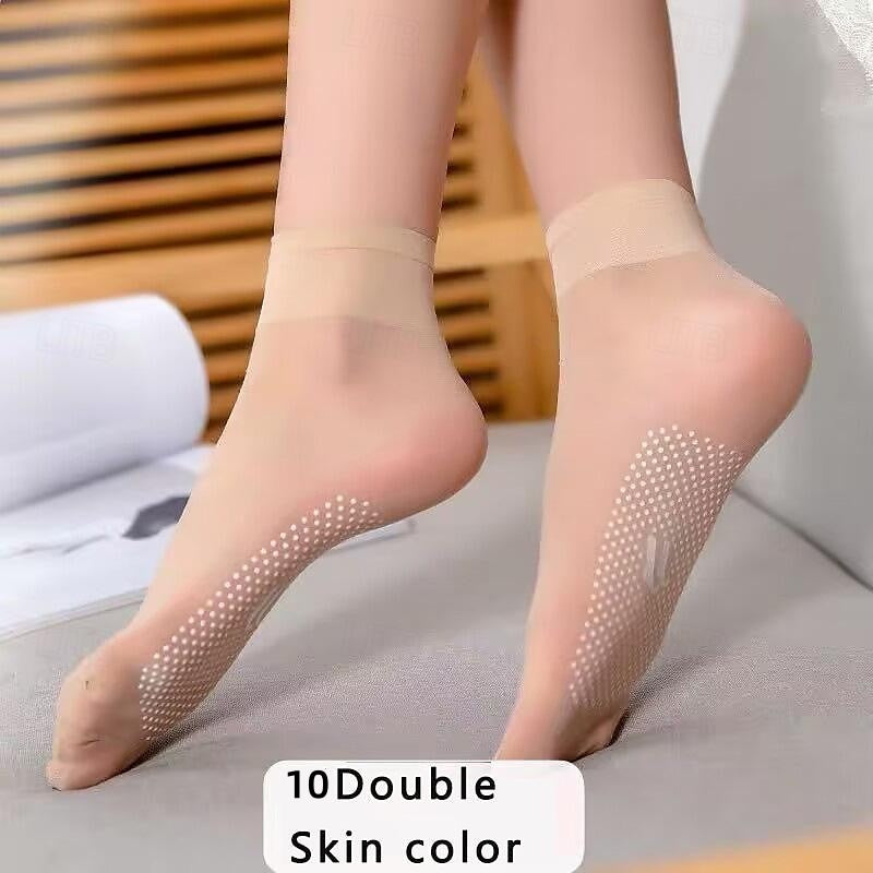 10 Pairs Women's Home Daily Solid Color Spandex Acrylic Fibers Nylon Simple Casual Skidproof Casual Crew Socks