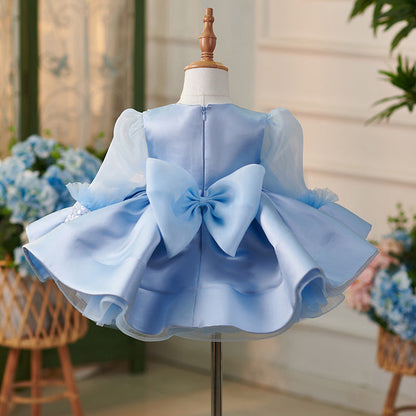 Organza Knee-length Blue Baby Girl Dress