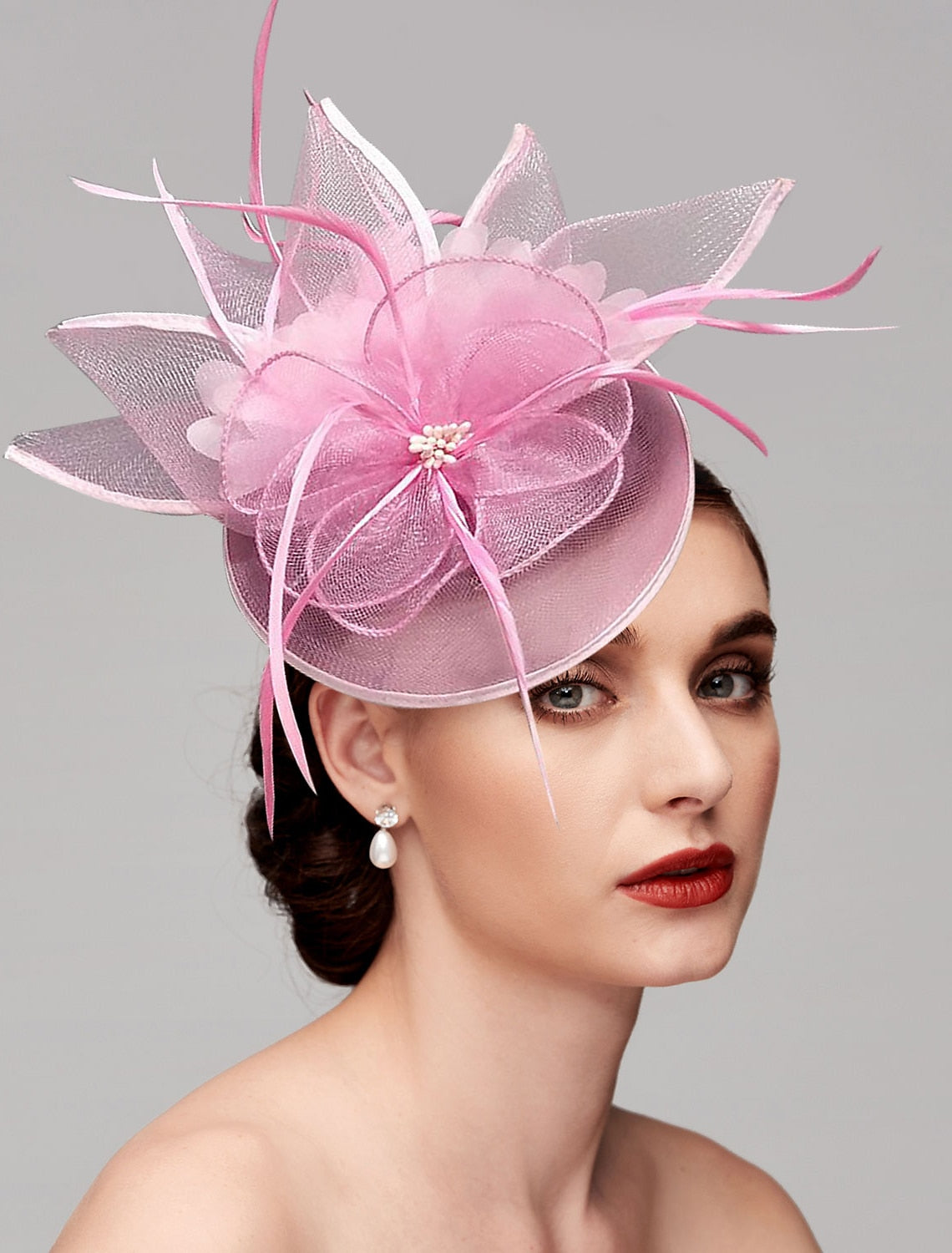 Elegant Net Saucer Hat Fascinator Hats Headpiece Flower & Beading & Feather