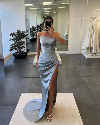 Gorgeous Sleeveless Satin Long Mermaid Prom Dress with Split ST0001