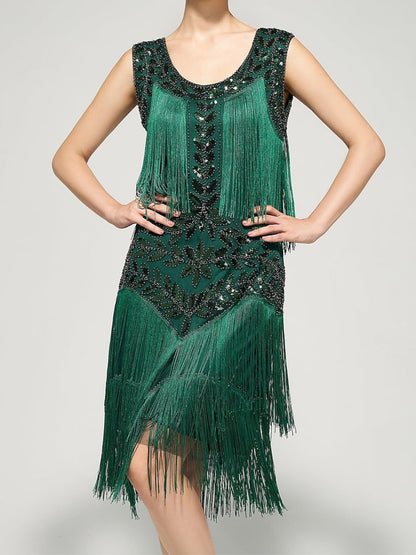 A-Line/Princess Halter Sleeveless Knee-Length Vintage Dress With Tassel Fringe & Sequins