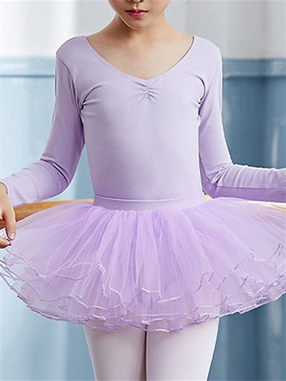 Ballet Skirts Kids' Dancewear Pure Color Tulle Long Sleeve Girls' Performance Cotton Blend