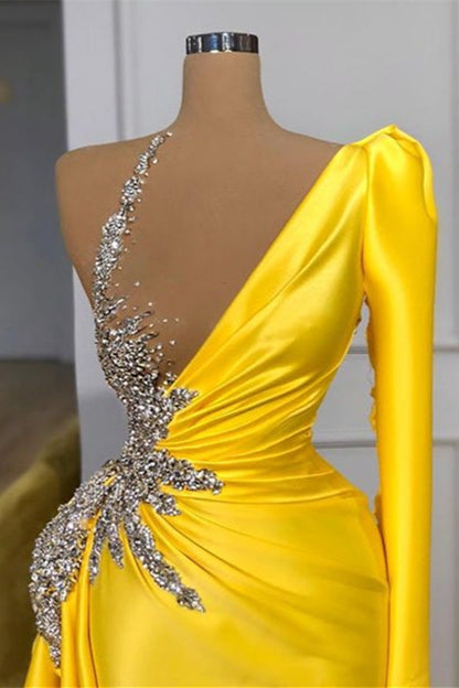 Yellow long Sleeves Mermiad Prom Dress PD0490