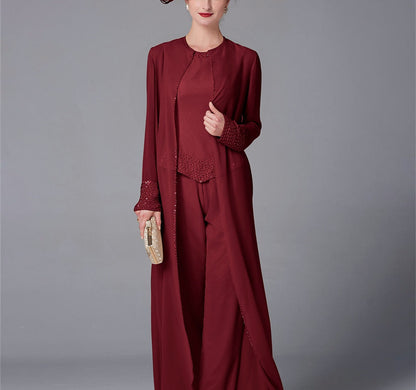 Chiffon Long Sleeves Mother of the Bride Pantsuits with Jacket & Sequins