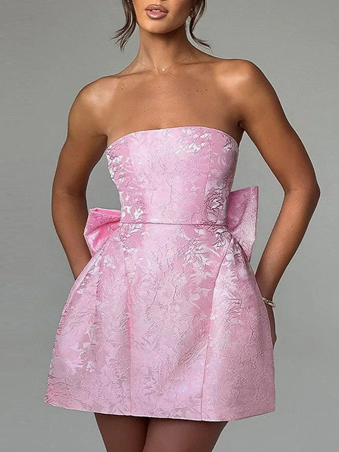 A Line/Princess Strapless Sleeveless Short/Mini Party Dance Cocktail Homecoming Dress with Bowknot