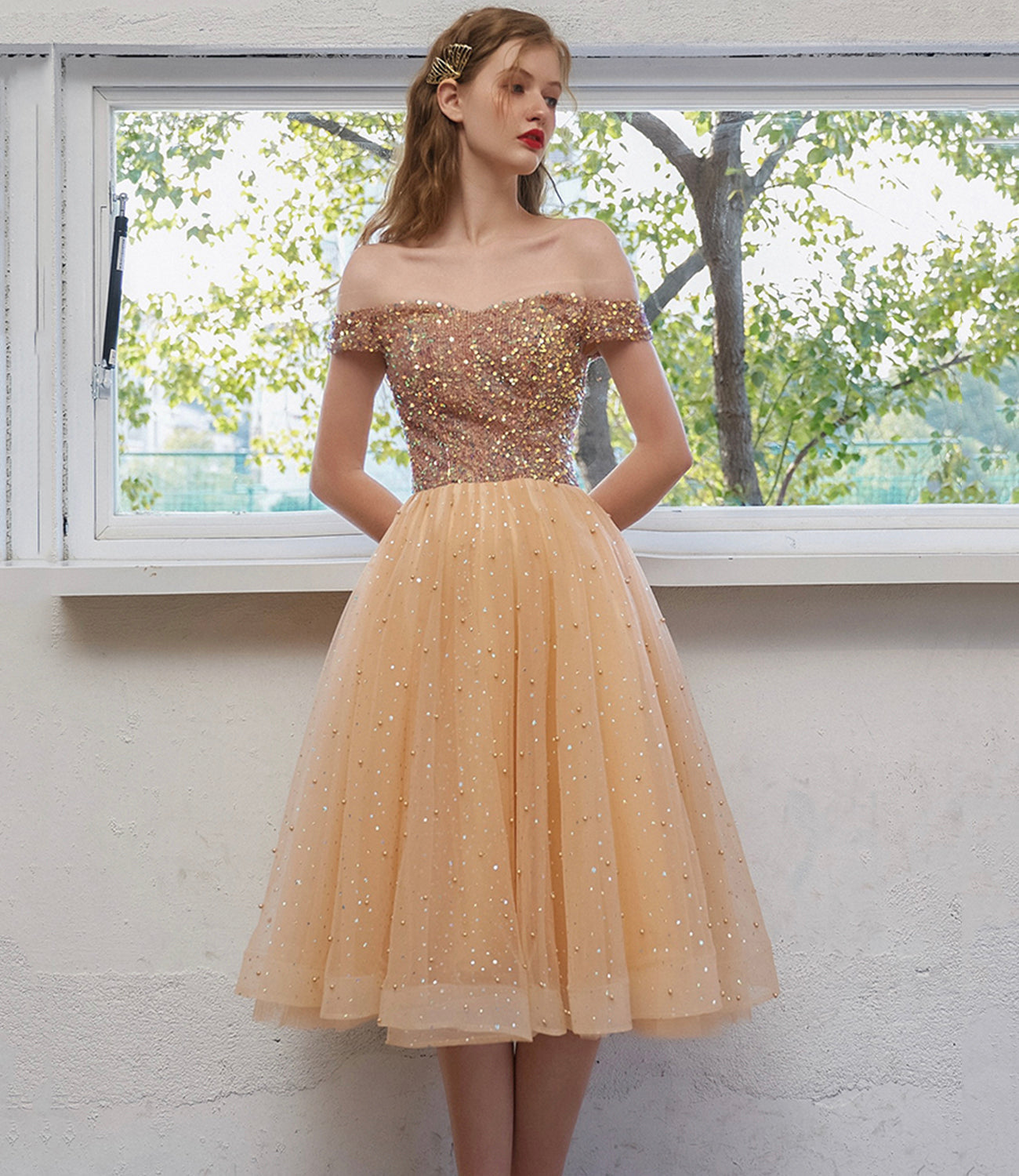 Cute tulle beads short prom dress homecoming dress  8724