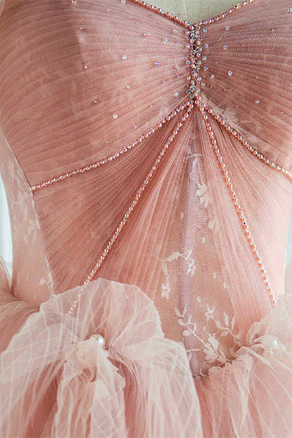 Edgynewlook Pink Off-The-Shoulder Long Prom Dress Sweetheart With Pearls