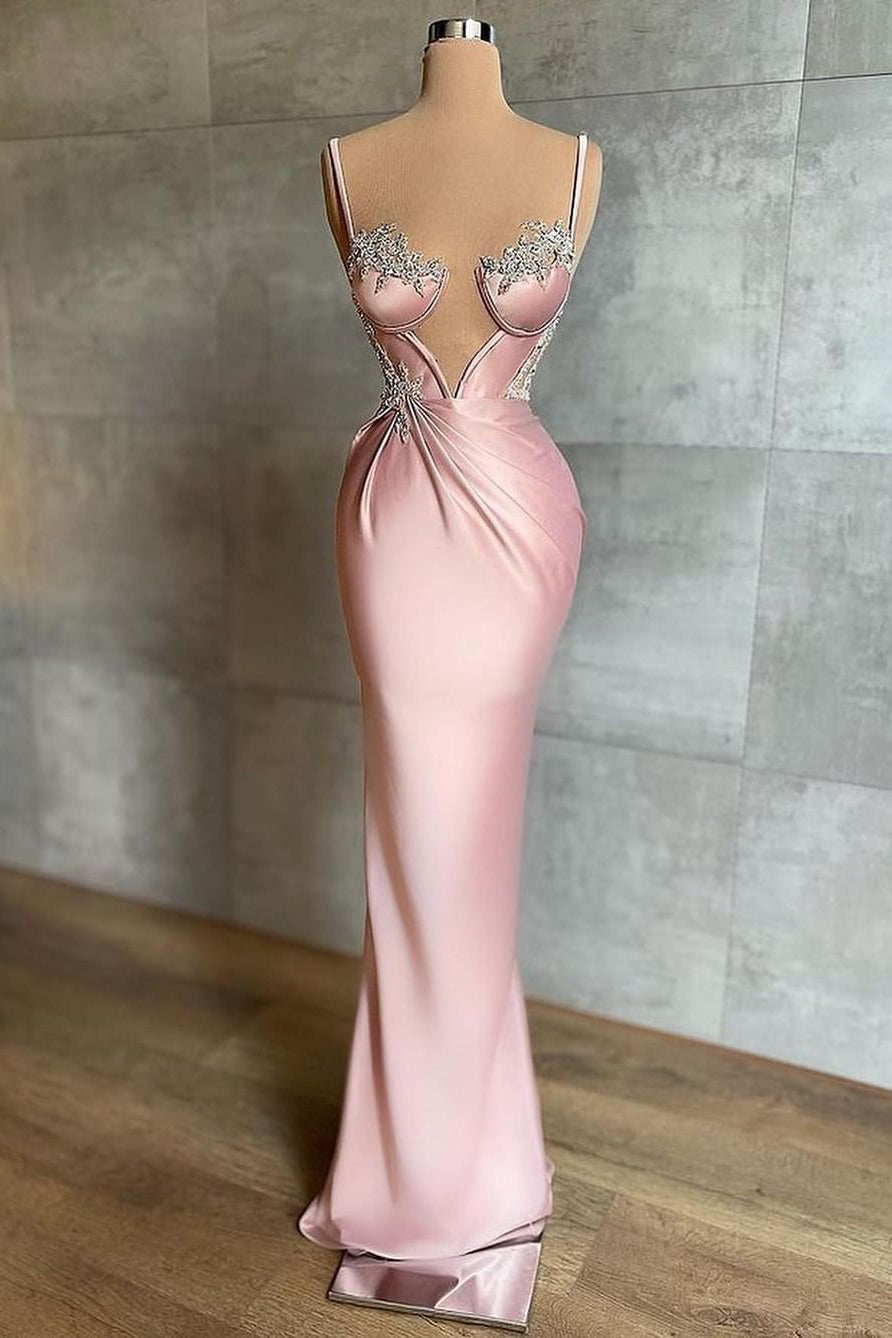 Pink Beautiful Prom Dress Spaghetti Strap with Beadings ED0583