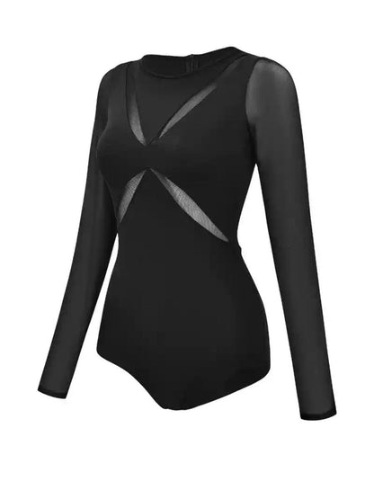 Ballet Round Neck Long Sleeves Black Dance Basic Training Leotard / Onesie