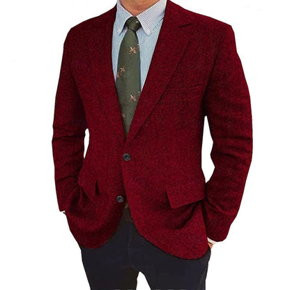 Men's Tweed Herringbone  Retro Vintage  Winter Regular Plus Size Single-Breasted Two-buttons Jacket Blazer