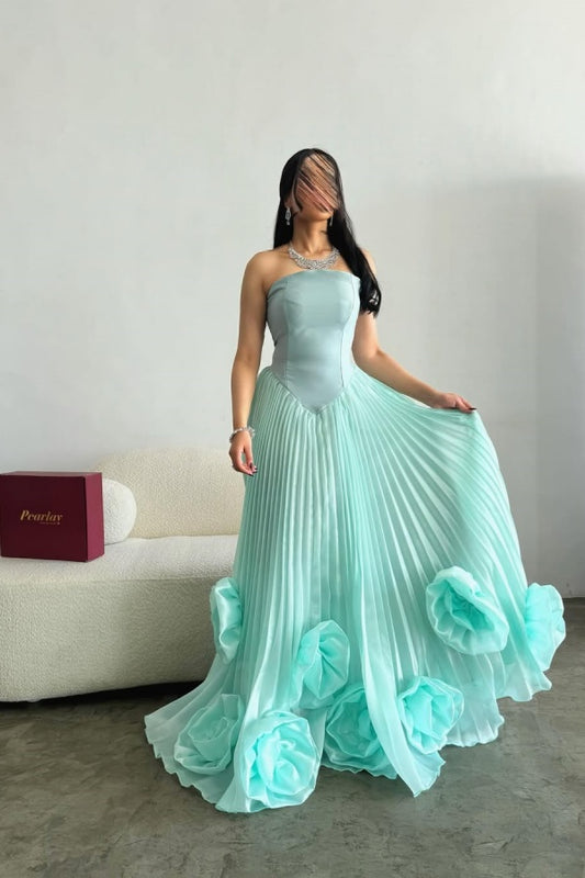 Stunning Mint Green Pleated Strapless Prom Dress ZT0624