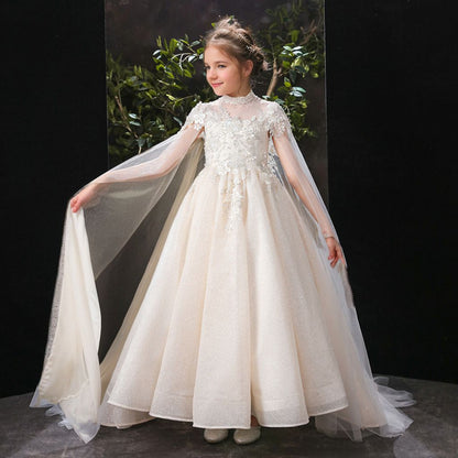 High Neck Floor-Length A-Line/Princess Girl Party Dress with Rhinestone Appliques