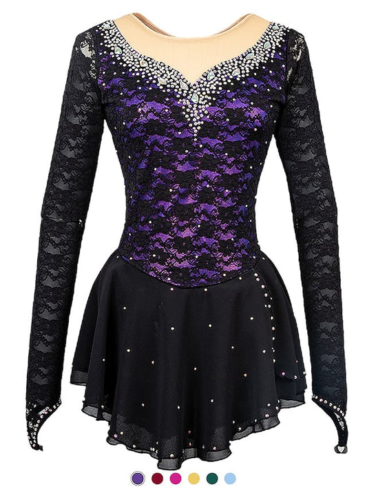 Figure Skating Women's Girls' Long Sleeve Training Practice Ice Skating Dress