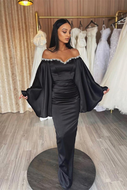 Gorgeous Black Prom Dress Long Sleeves ED0564