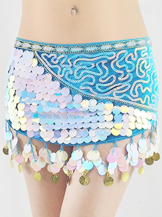 Belly Dance Belt Splicing Sequins Women's Performance Training Sleeveless High Polyester