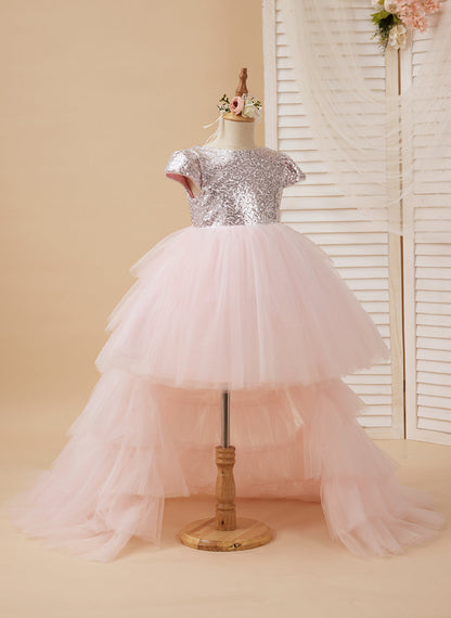 Ball-Gown/Princess Tulle Pink Birthday Flower Girl Dress