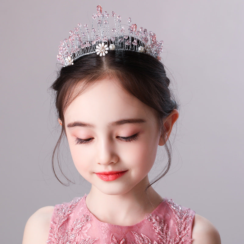 Fashionable Cute Pink Crystal Princess Crown Headpiece Accessories