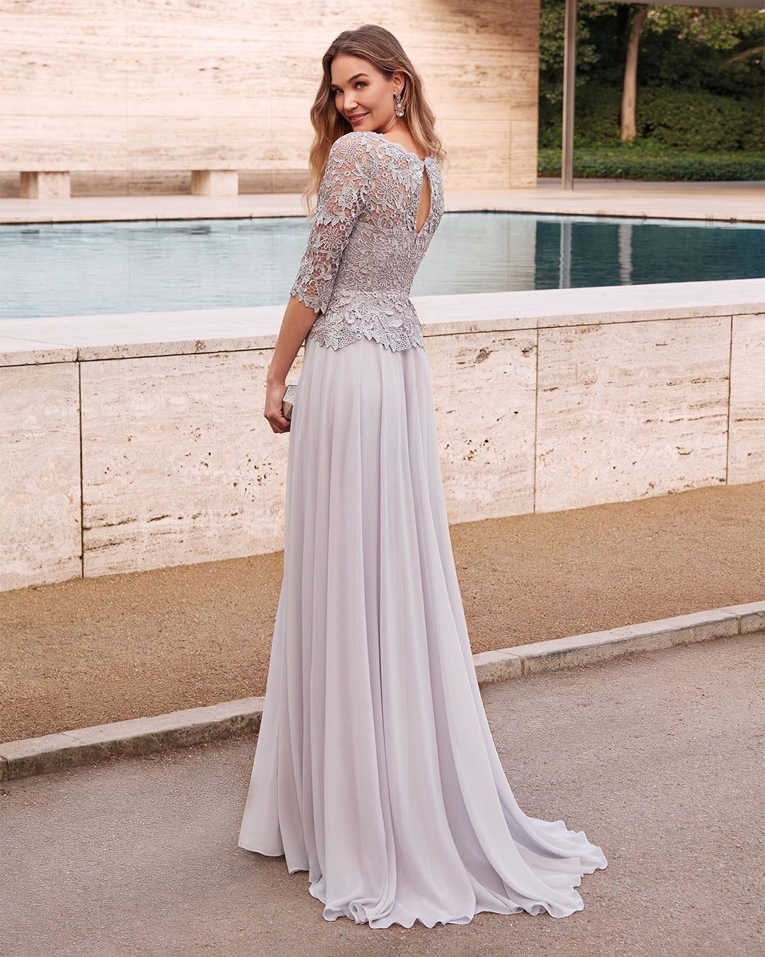 edgynewlook Silver Long Sleeves Jewel Embroidery Long Prom Dress