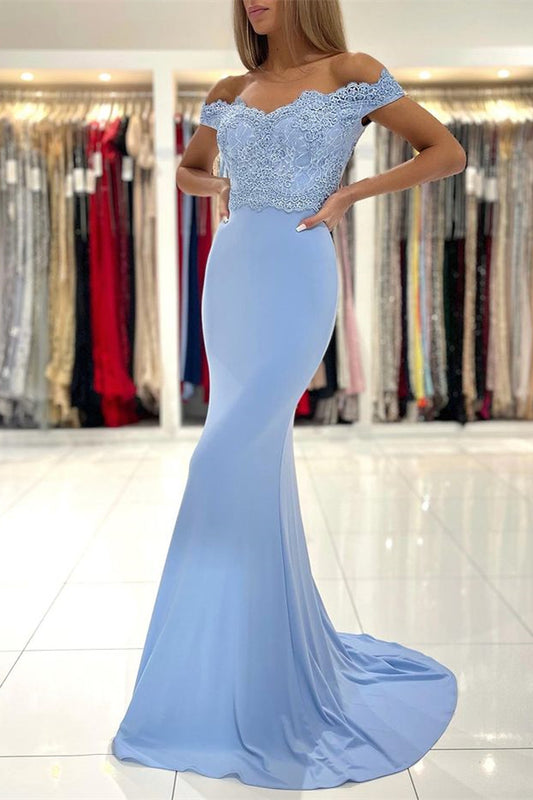 edgynewlook Mermaid Off-the-Shoulder Prom Dress Long With Lace Appliques