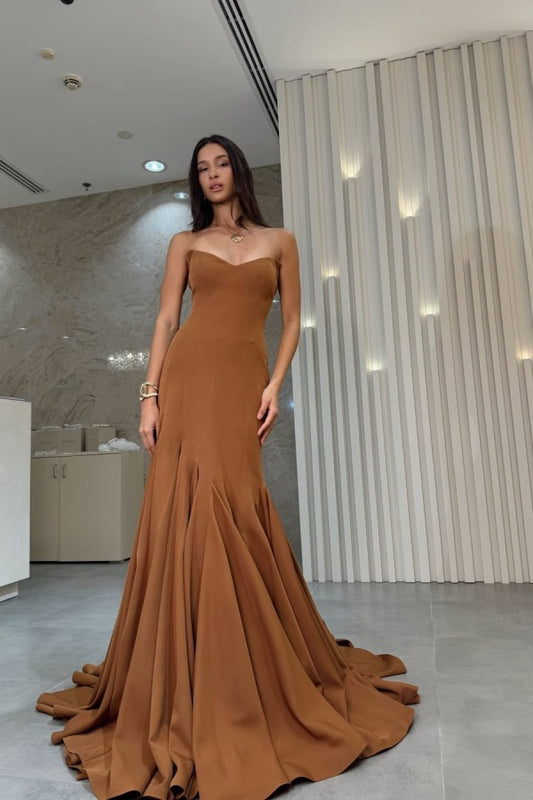 Brown Strapless Mermaid Elegant Chic Prom Dress ZT0553