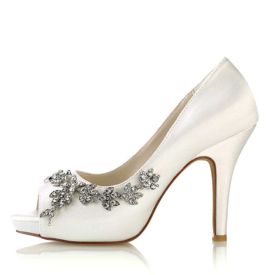 Women's Wedding Shoes Rhinestone High Heel Peep Toe Minimalism Bridal Shoes