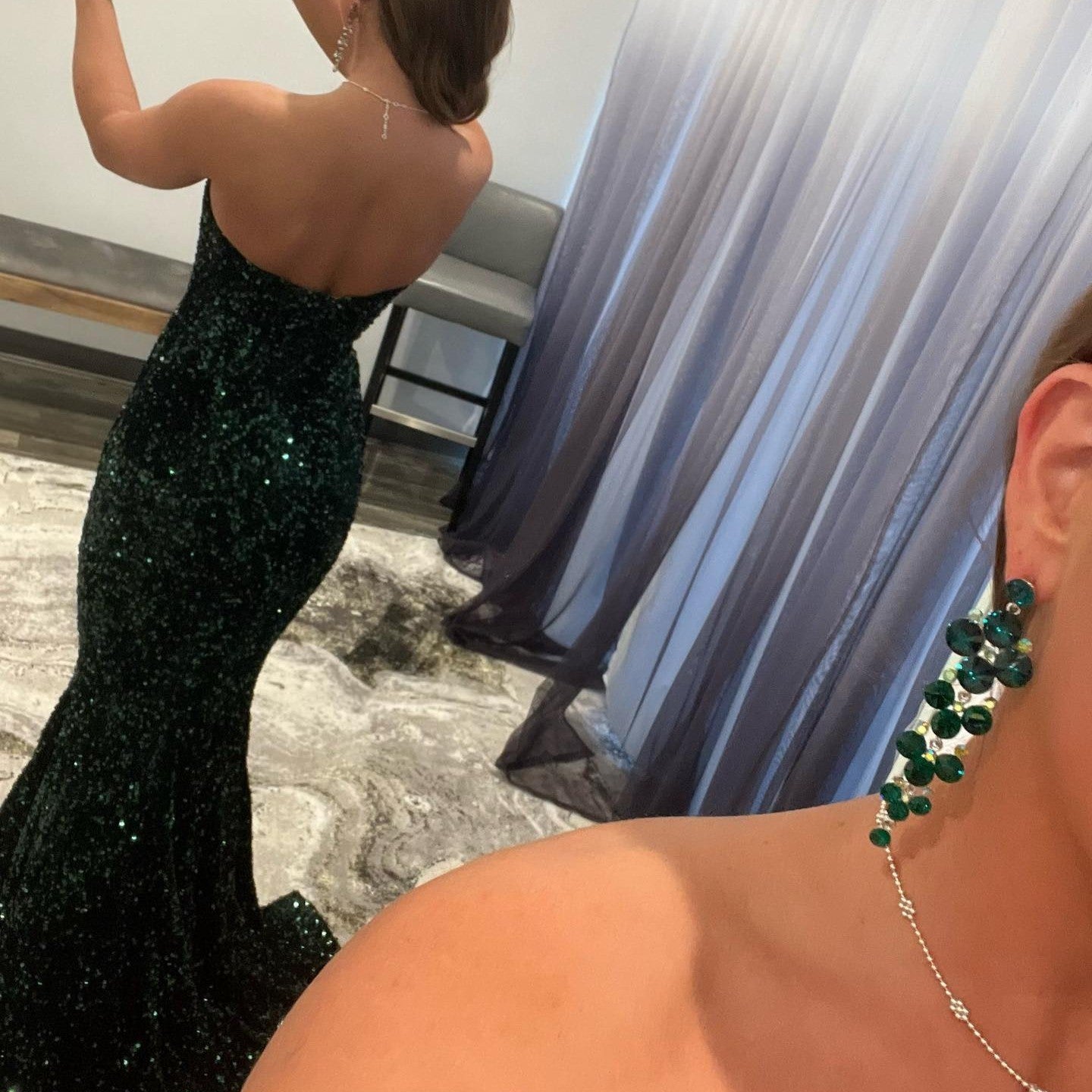 Dark Green V-Neck Long Mermaid Prom Dress With Sequins PD0852