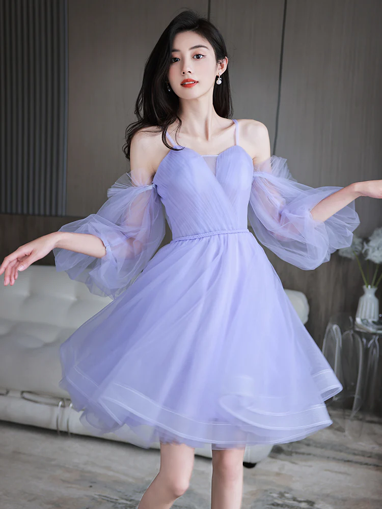 Lovely Lavender Short Party Dress Off Shoulder Dress, Cute Homecoming Dresses Prom dress gh6