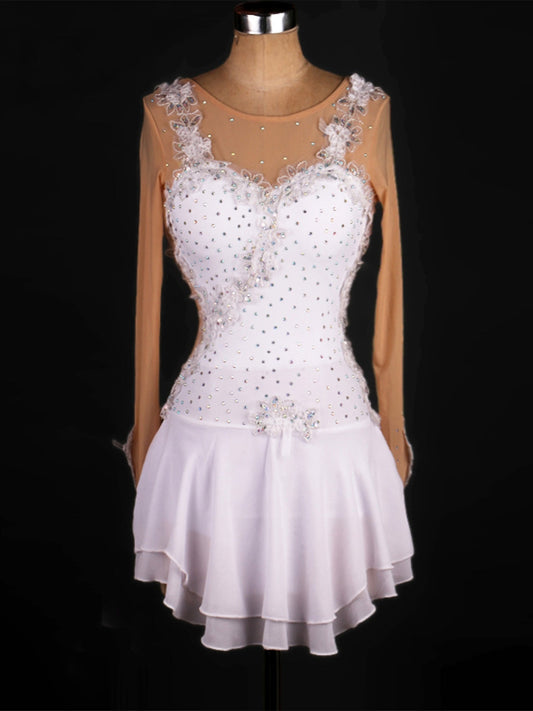 Women's Figure Skating Dress Latin Lace Crystals / Rhinestones High  Long Sleeve