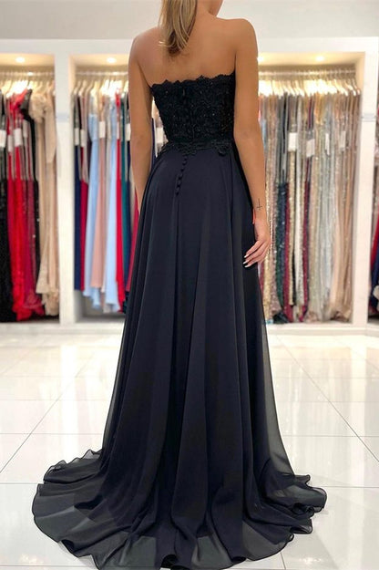 Black Sweetheart Prom Dress Appliques With Split PD0423