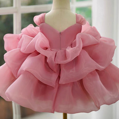 Ball Gown Sleeveless Knee-Length Baby Girl Party Dress with Ruched Flowers