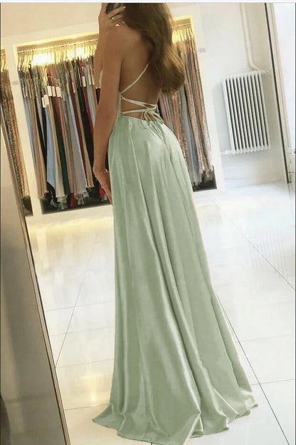 Spaghetti-Straps Long Prom Dress With Slit PD0438