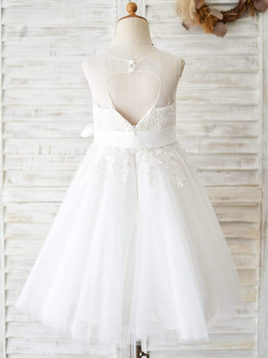 Lace Tulle Knee-length First Communion Flower Girl Dress