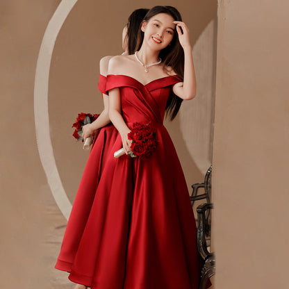 Burgundy satin short prom dress homecoming dress  10000