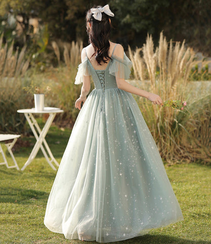 Green tulle long A line prom dress bridesmaid dress  8886