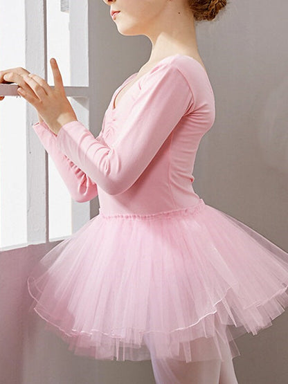 Kids' Dancewear Dress Long Sleeve Tulle Girls' Performance Tulle Cotton