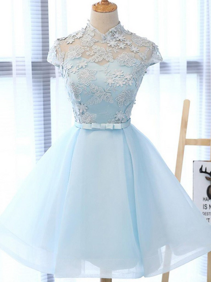 LTP0629,Light blue applique homecoming dresses short prom dress