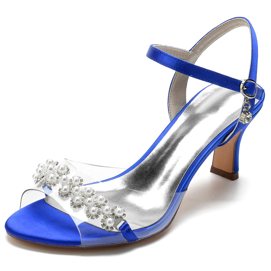 Women's Wedding Shoes Elegant Mid Heel Opened Toe Bridal Shoes with Pearls