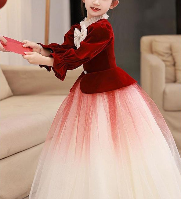 A-Line/Princess High Neck Long Sleeves Flower Girl Dresses with Bowknot