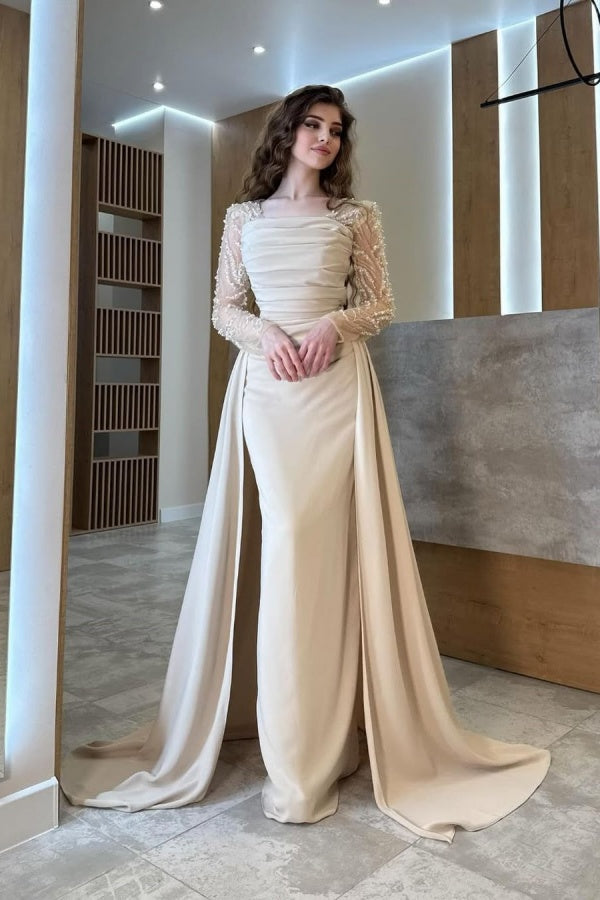 Gentle Beaded Long Sleeves Prom Dress With Detachable Trail ZT0325