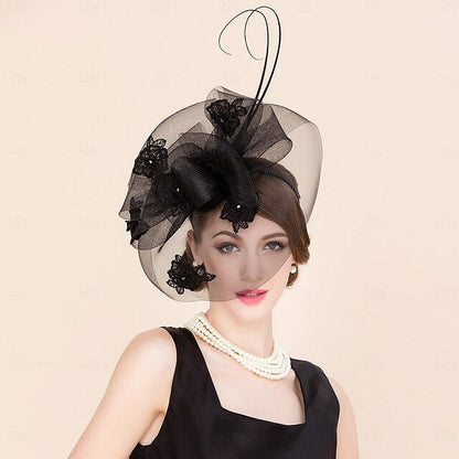 Fascinators Tulle Wedding Tea Party Elegant With Rhinestone Bowknot Headpiece