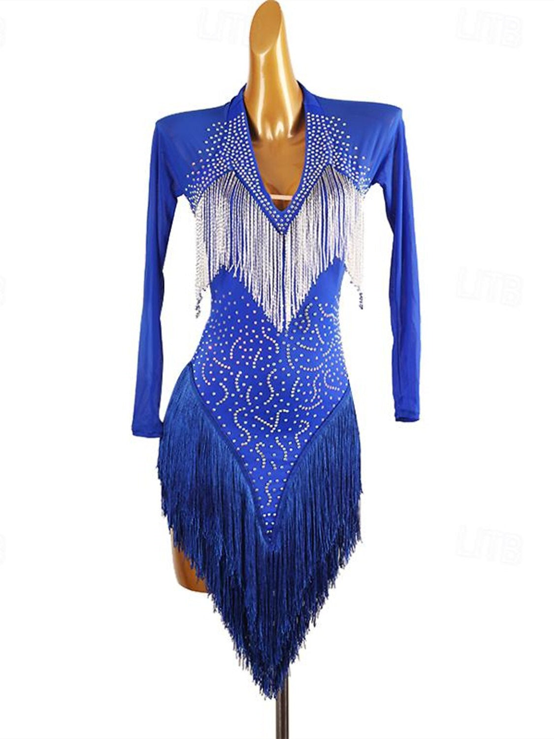 Latin Dance Dress Crystals/Rhinestones Women's Performance  Long Sleeve Spandex