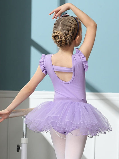 Kids' Dancewear Ballet Skirts Splicing Cap Short Sleeve Cotton Blend Tulle Girls' Performance