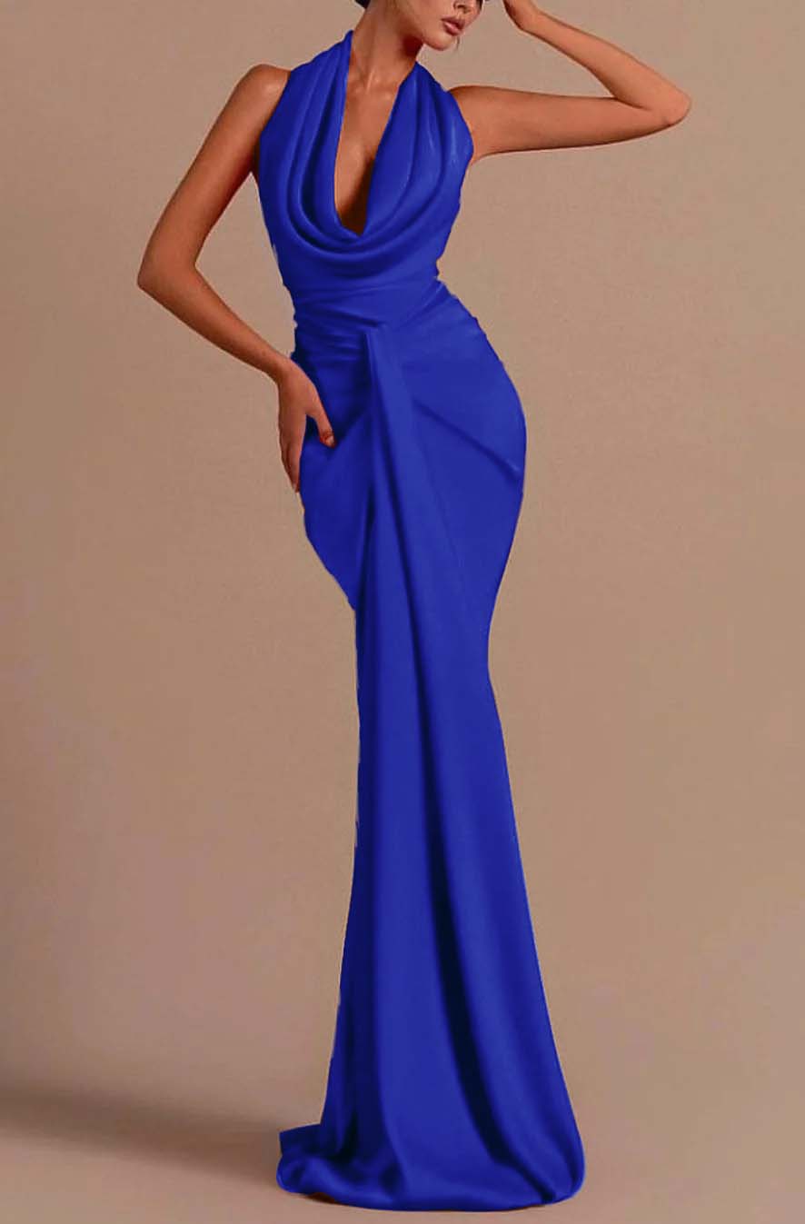 Prom Dress Long Mermaid Red Sleeveless Halter Open Back YL0310