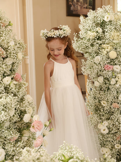 Ball-Gown Scoop Sleeveless Ankle-Length Flower Girl Dresses With Tulle