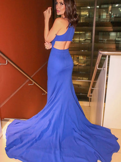 Royal Blue Halter Mermaid Prom Dress Split PD0236