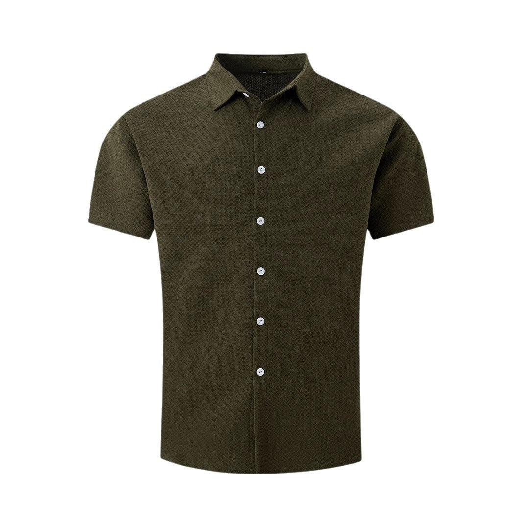 Fashion Men's Shirt Casual Breathable Lapel Solid Color Short Sleeve Shirt